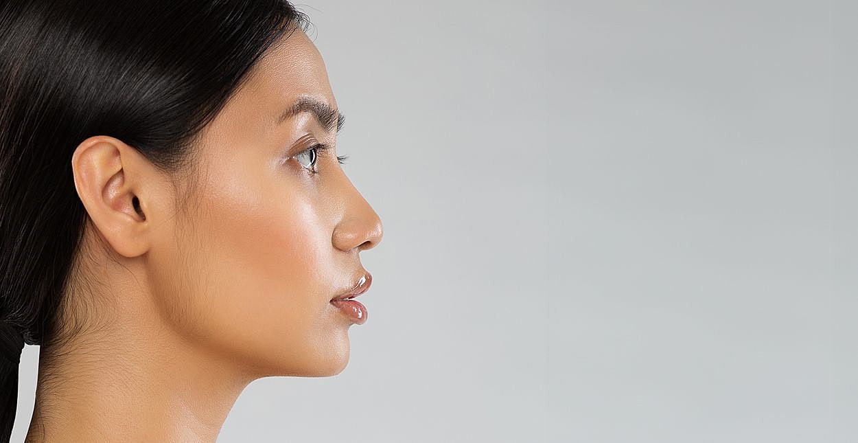 Profile portrait of a woman with sleek hair.